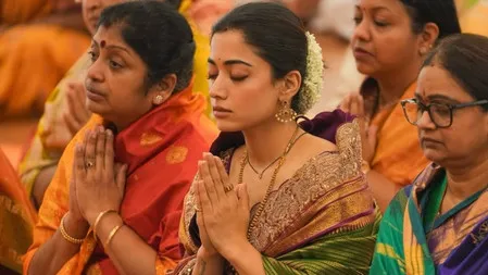Rashmika Mandanna gets closer to Vijay Deverakonda’s roots during Puttaparthi visit
